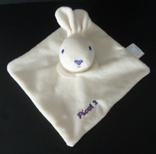 13. DOUDOU CARRE PICOT 2 LAPIN TOUT BLANC COL BLANC BRODERIE BLEU - TTBE