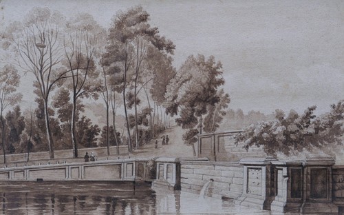 Dessin ancien vue abreuvoir - ancien,