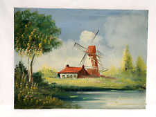 ancien Tableau / Huile sur toile signée LANNOY . Moulin à vent