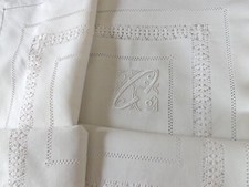 paire de taies d'oreiller brodées, pur fil de lin, mono CK, ancienne