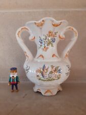 Vase ancien faience ceramique ROUEN décor oiseaux pot fleurs