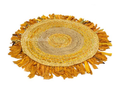 Zone rond tapis jaune - tapis, chindi