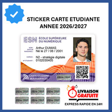 Autocollant Sticker Vignette carte étudiant étudiante année 2026 2027 scolaire