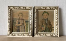 Paire De Cadres Photo En Bois Blanc Vieilli Impression Fille Garçon Vintage