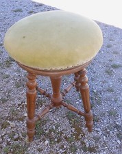 *ANCIEN TABOURET DE PIANO XIXe NIII PIEDS BOIS CLAIR TISSU VELOURS VERT déco  D