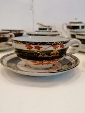 Service à thé japonais signé - 12 tasses, 12 sous-tasses, théière, pot, sucrier