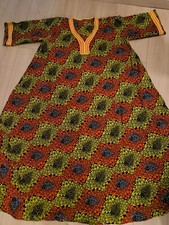 Robe longue cousue main, verte, orange, bleu, 38-46), pas porté, tissu excellent