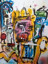 Art brut singulier outsider Cobra  Jean-Pierre Vanhonsebrouk sur papier 50/65cm 