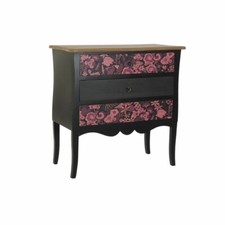 Commode Fleurs Rose Couleur Sur Couleur Noir Bois MDF (76 x 39 X 75,5 CM )