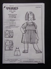§ patron MODES ET TRAVAUX 04/1992 jupe-culotte-salopette pour fillette