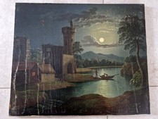 Henry Pether (1800-1865) Huile sur toile Lac au crépuscule peinture tableau art