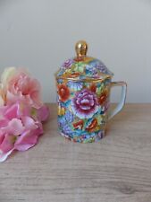 Ancienne Tasse Chinoise avec Couvercle en Porcelaine Décor Fleurs