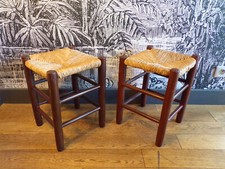 PAIRE 2 TABOURET BOIS PAILLE-VINTAGE-DESIGN 60 70-déco-chalet-DLG PERRIAND 19