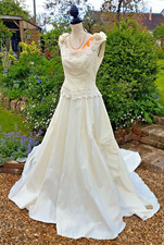 Robe de Mariée longue avec traîne, bustier dentelle, blanc cassé, vintage 1990