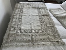 linge ancien Bout De Lit de mariage Fil De Lin Richement Brodé Dentelle Napoleon