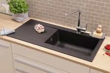 Évier Encastré Evier de Cuisine Évier Granit Mineralite 100 x 50 Noir respekta
