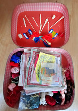 MALETTE VALISETTE BOITE A COUTURE ENFANT VINTAGE GARNIE MOTIF PIED DE POULE