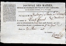 PARIS (VI°) IMPRIMERIE / PRESSE "JOURNAL DES MAIRES" Facture en 1823