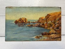 Petite Marine Bretagne Peintre Russe Signée Huile Sur Carton Fin xixeme
