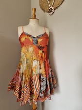 SENSATION POUR ELLE : ROBE TUNIQUE MULTICOLORE ORANGE VOLANTS ETE 