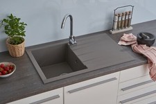 Evier de Cuisine Évier Encastré Granit Mineralite 80 x 50 Gris respekta Houston