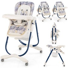 Chaise Haute Pliante pour Bébés Multifonctionnelle avec Roulettes Hauteur Régla