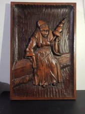 Ancien Tableau en Bois massif, Sculpté main en bas Reliefs ( 39 x 26,5)