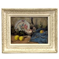 Paul Rolland (actif milieu XXe siècle)Nature morte au pichet fleuri, citron...