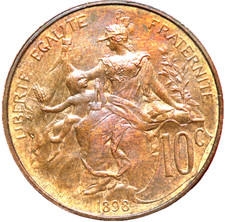 #16551 - 10 centimes 1898 Dupuis SPL/FDC avec velours de frappe rouge