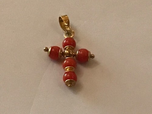 Croix perles corail - et,