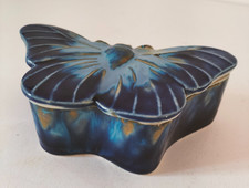 Boîte papillon bleue céramique émaillée vintage signée ALPHO