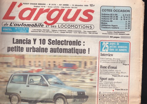 Argus 3175 lancia y10 - l'argus, n°3175