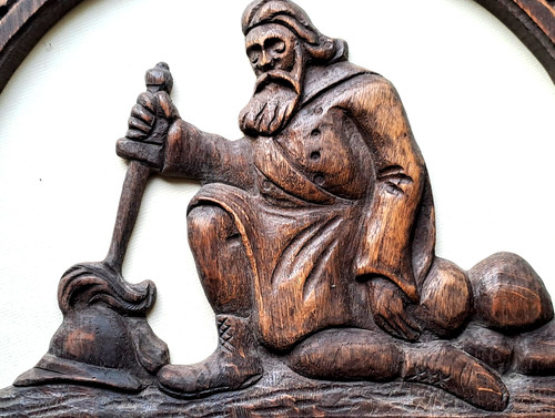 Ancien panneau bois sculpte - panneau,