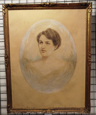 Portrait Pastel Signé JEUNE FEMME 1900 Debut XXeme Cadre Bois Dore 12TAB 05/09