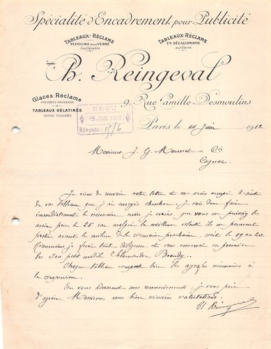 Facture 1912 reingeval a - 1912,
