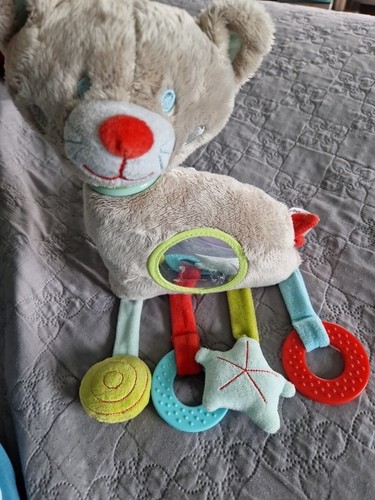 Doudou eveil chat gris hochet