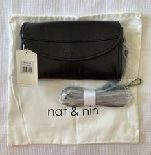 Sac pochette Sasha en cuir noir glacé Nat & Nin