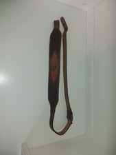 Sangle de fusil vintage cuir – Terre de Sologne – Motif sanglier cor de Chasse