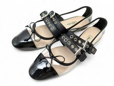 CHAUSSURES MIU MIU 41 BALLERINES CUIR VERNI NOIR VINYLE + BOITE FLAT SHOES 550€