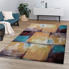 Tapis De Salon Poils Ras Look Vintage Abstrait Géométrique