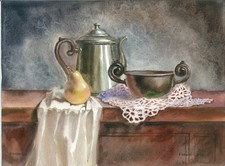 étains et poire  nature morte