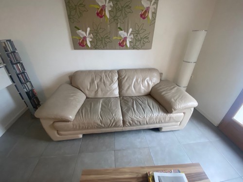 Canapé cuir beige - cuir, ou