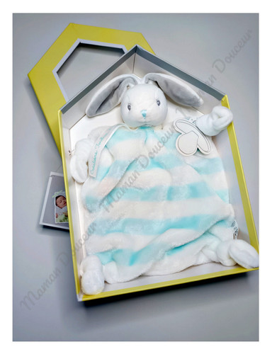 Doudou plat lapin gris blanc - doudou,
