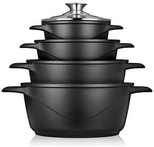 Batterie de Cuisine Induction 8 Pièces Aluminium Fonte 4 Casseroles 4 Couvercles