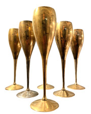 Charming Set of x6 Vintage Champagne Flutes - Brass & Silverplated Metal - 9"