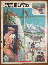 Affiche cinéma muet SPORT EN SAVOIE / EN SUEDE Pathé frères 1907 Faria montagne