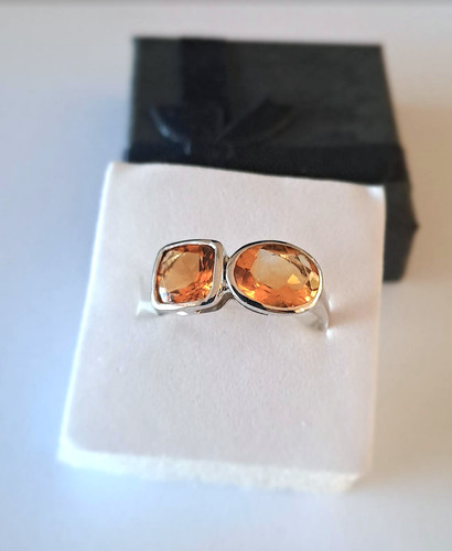 Bague citrine argent 925 or - /,