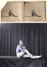 photo NEGATIF verre NU EROTIQUE  c. 1920  / 6 x 13 cm / risque sexy nude 69