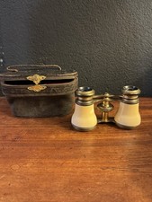 Jumelles de théâtre anciennes, laiton et émail, étui d'origine