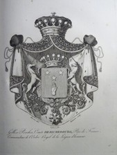 GRAVURE BLASON HERALDIQUE PORCHER de RICHEBOURG INDRE ARMOIRIE RESTAURATION 1815